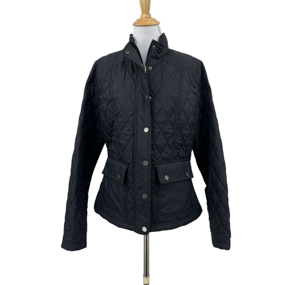 Ava & Viv Quilted Puffer Jacket Womens X (14) Black Full Zip Snap Button Pockets